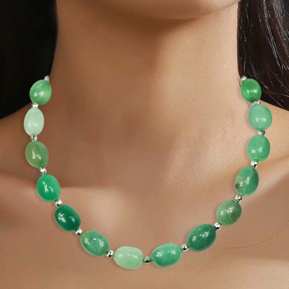 *925 Sterling Silver Natural Jade Necklace & Bracelet - Picture 2 of 5